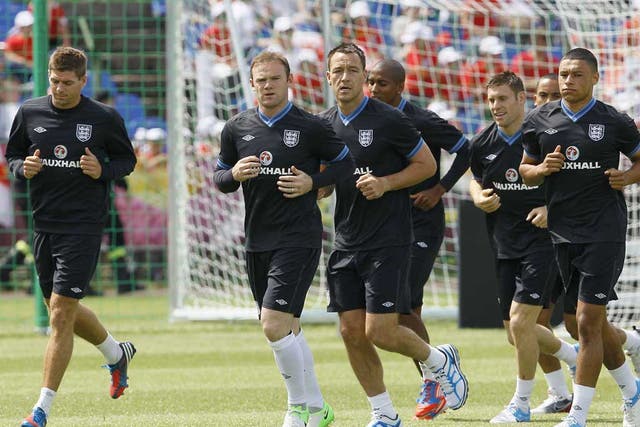England players train in preparation for their first Euro 2012 match