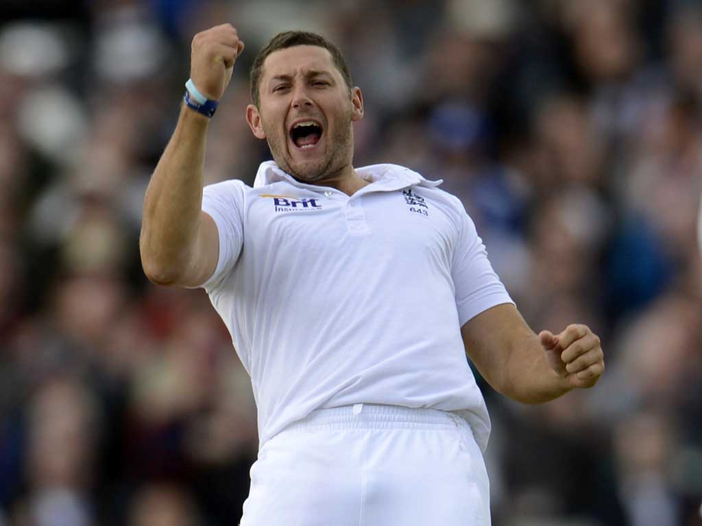 Tim Bresnan celebrates one of his three wickets