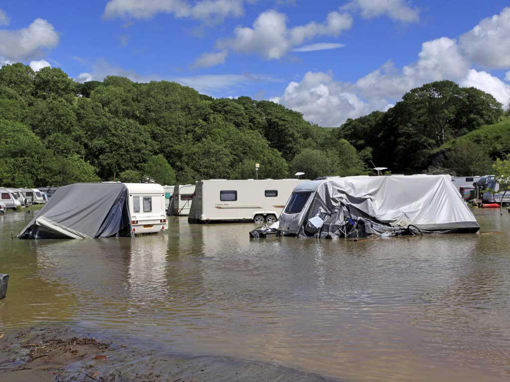 The scene at the flooded Riverside Caravan Park yesterday