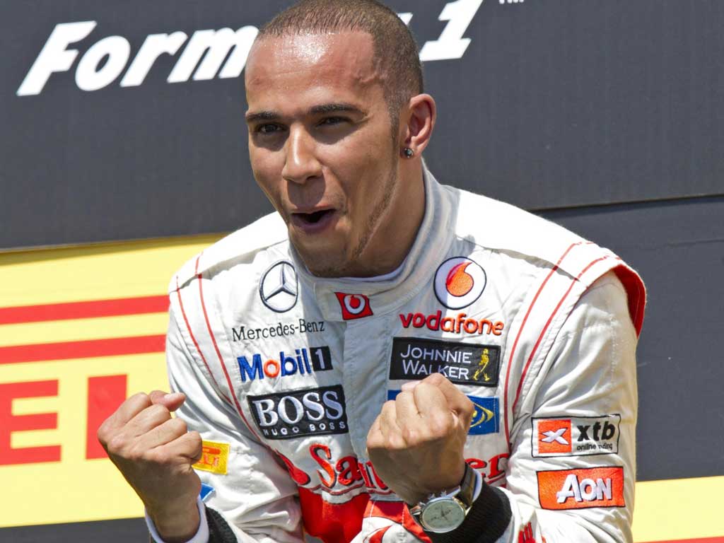 Lewis Hamilton celebrates win in the Canadian Grand Prix