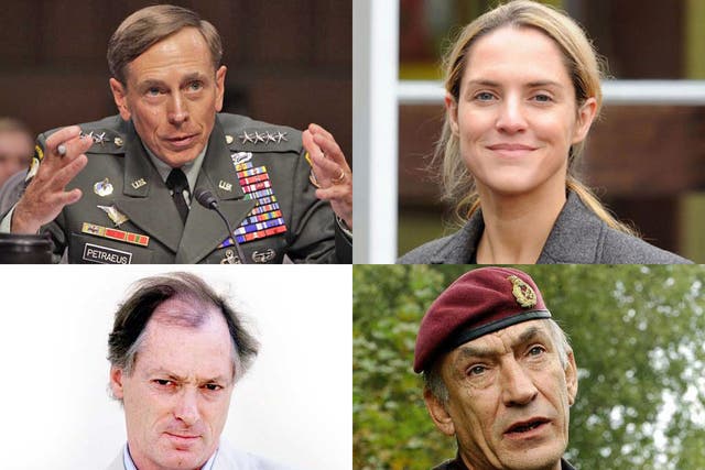 What do these people have in common? (Clockwise from top left): CIA Director David Petraeus, Tory MP Louise Mensch, General Sir Mike Jackson and our own Terence Blacker