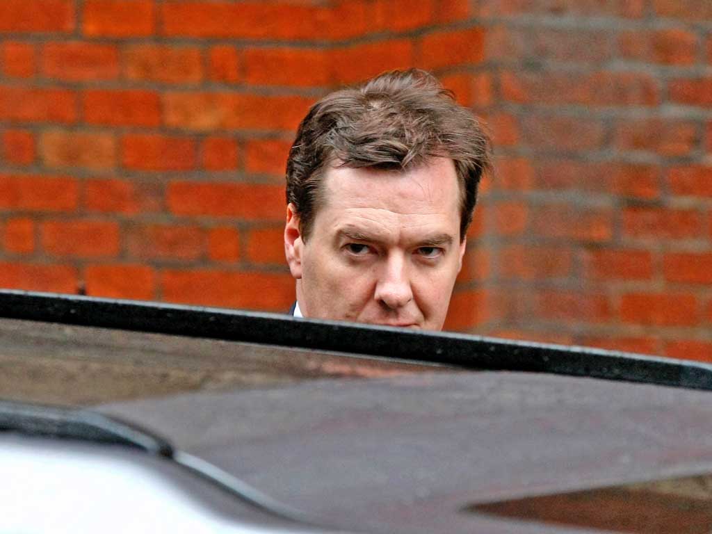 The Chancellor arriving at the inquiry, where he gave evidence on his links to the Murdochs