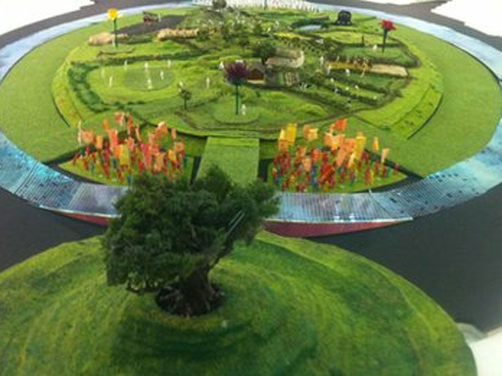 A model of the set being built in the stadium