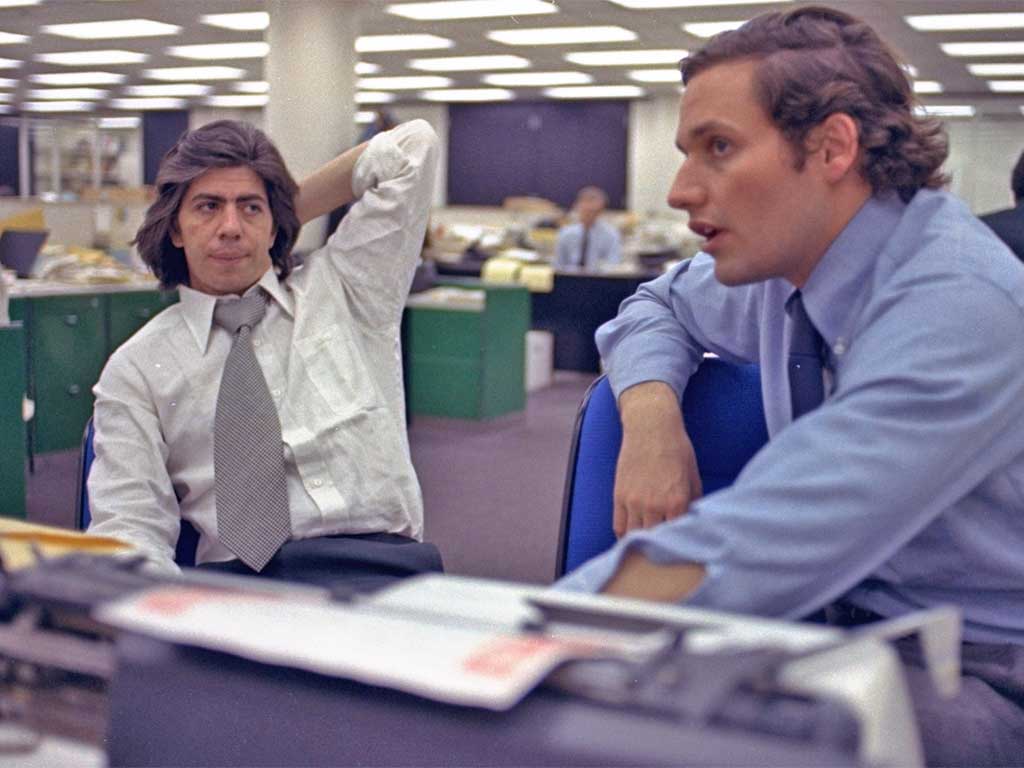 Carl Bernstein (left) and Bob Woodward, who first exposed the Watergate scandal, at The Washington Post in 1973