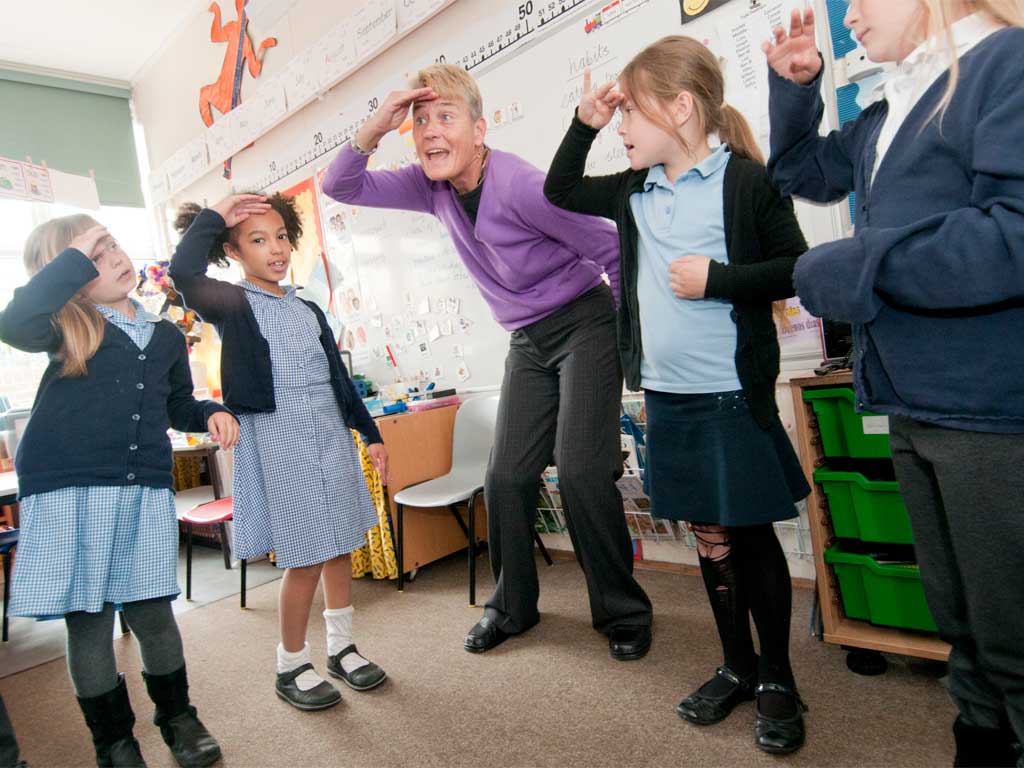 Maggie Morgan takes a Spanish class for year two pupils at St Paul’s School in Brighton