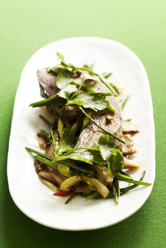 Pig's tongue with green peppercorns and ginger