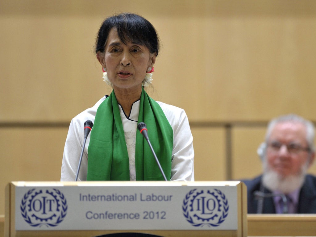 Aung San Suu Kyi made the International Labour Organisation in Geneva the first stop on her Europe tour