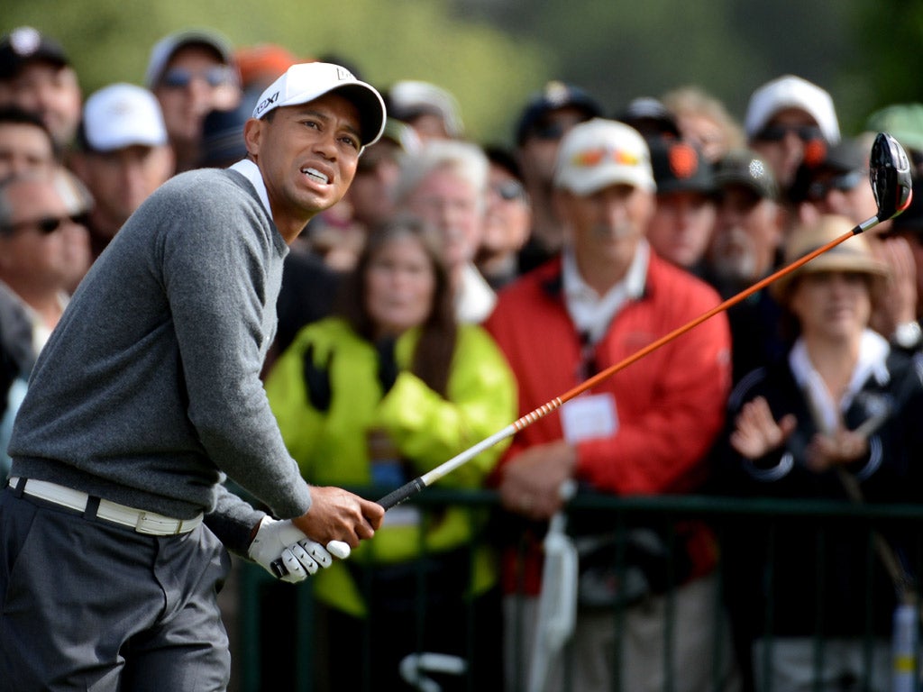 Tiger Woods attracts the early-morning crowds at Olympic yesterday