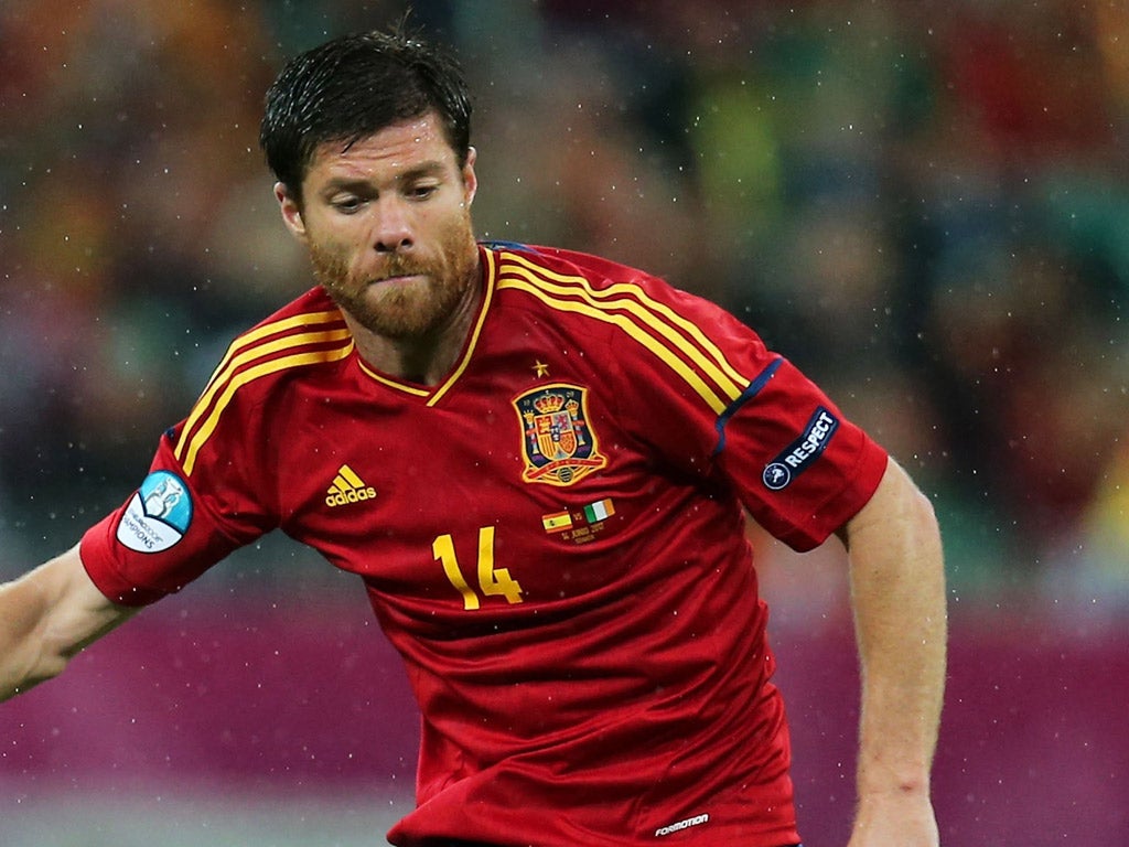SPAIN Xabi Alonso: Kept possession. Played simple ball (pictured). Stunning vision. Split Irish defence in half on numerous occasions. Substituted for Javi Martinez after 65 minutes. 7/10 Xavi Hernandez: Technicall