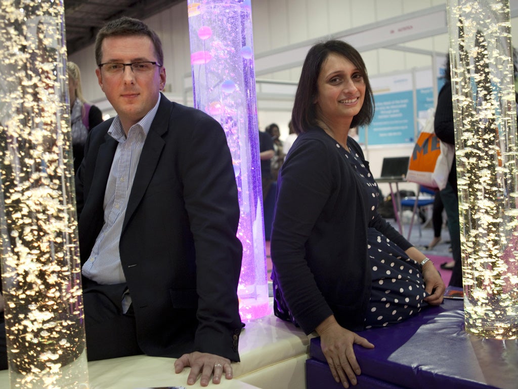 Husband and wife team Geoff and Nargis Soppet at the Autism Show, ExCel, London