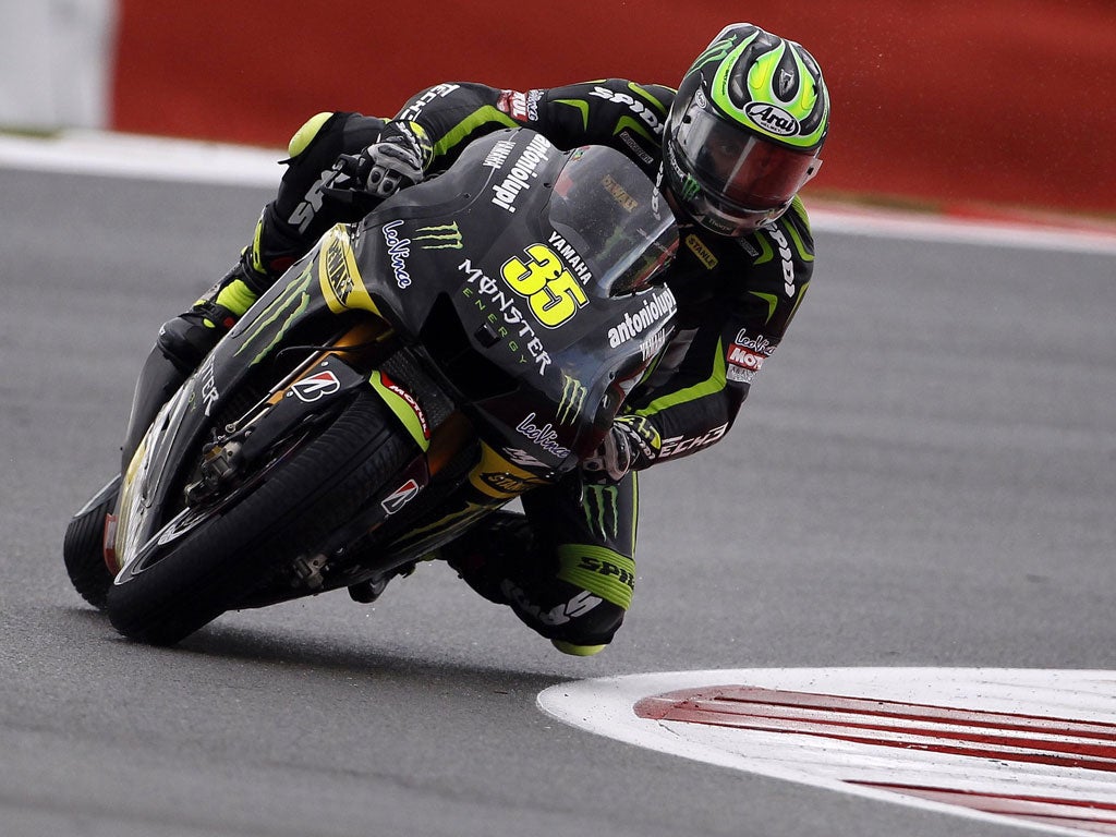 Lean times: Cal Crutchlow was yesterday left wondering whether he would be able to take part in today's race after coming off his bike during practice and injuring a foot and ankle