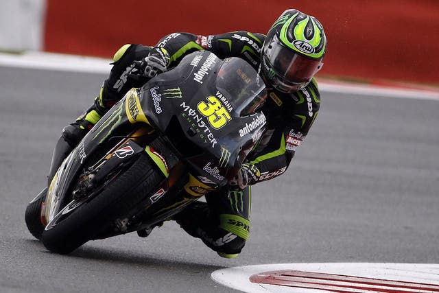 Lean times: Cal Crutchlow was yesterday left wondering whether he would be able to take part in today's race after coming off his bike during practice and injuring a foot and ankle