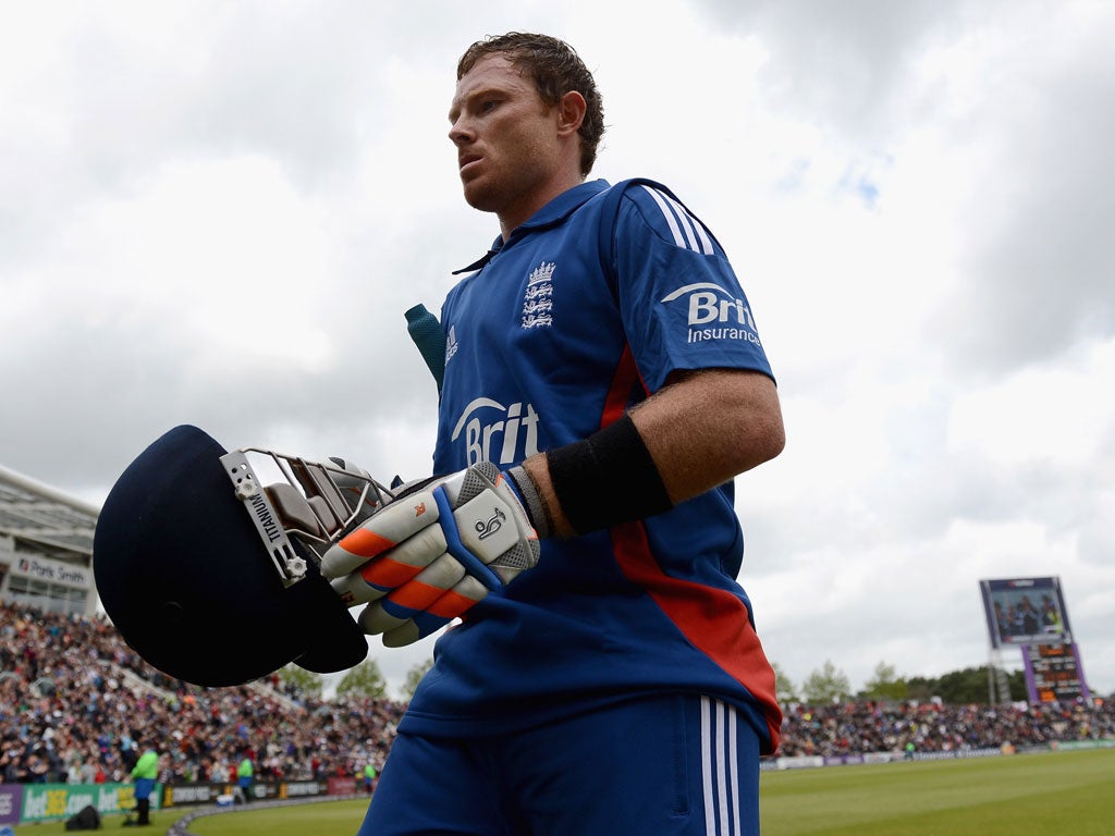Chin up: Ian Bell (126) leaves the field after leading England to a 114-run win over West Indies on the D/L method