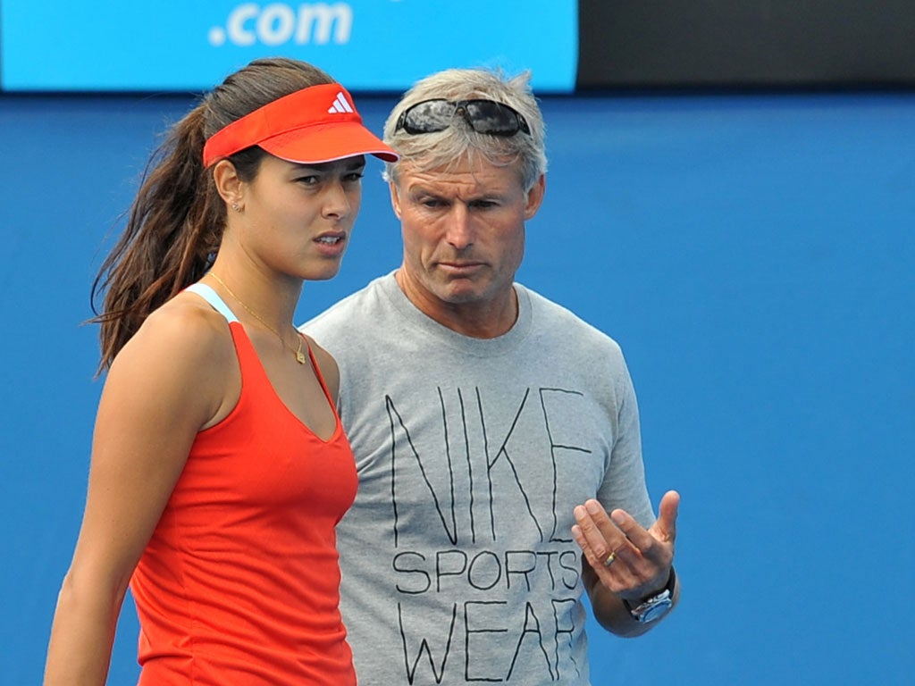 Wise counsel: Coach Nigel Sears gives some advice to Ana Ivanovic, the 2008 French Open champion