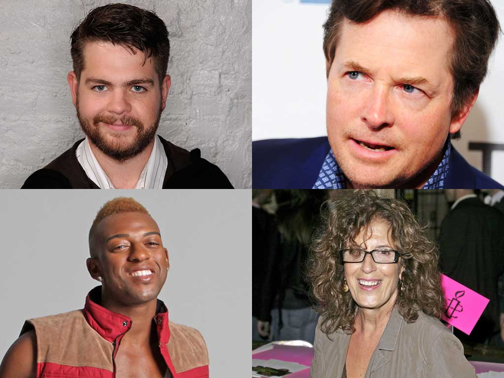 Ill health (clockwise from top left): Jack Osbourne, Michael J Fox, Anita Roddick and Oritsé Williams of JLS