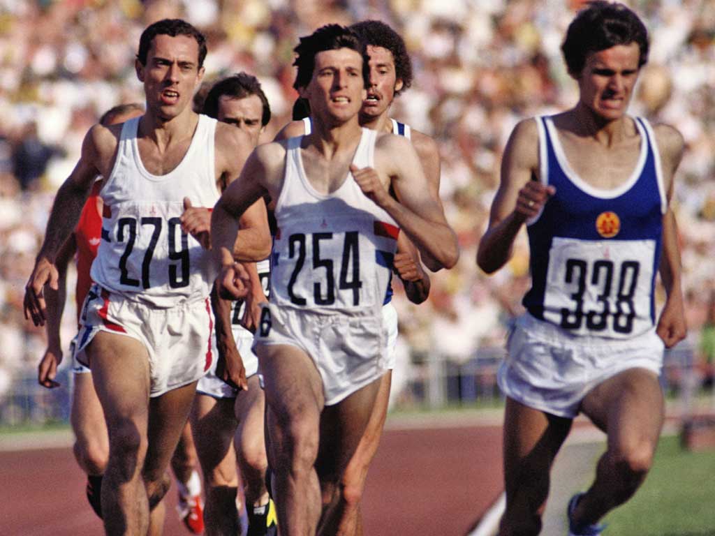 Seb Coe (No 254) on his way to victory over Steve Ovett
(No 279) in Moscow