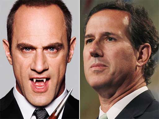 Chris Meloni's (left) political vampire has drawn inspiration from the Republican Rick Santorum