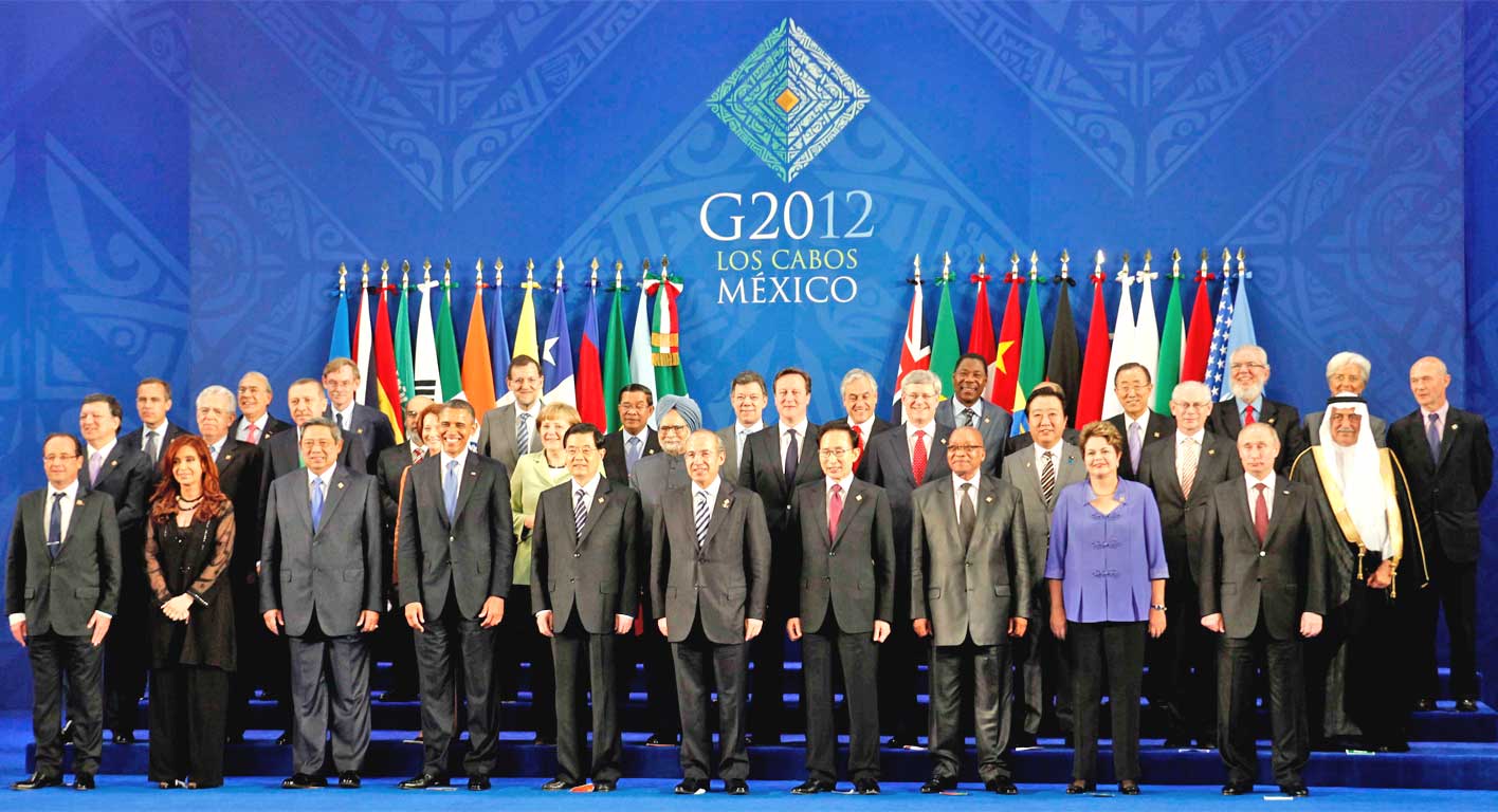 Leaders of the G20 pose for a group photograph