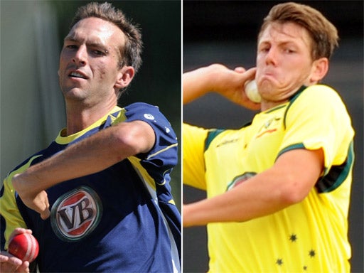 Australian fast bowlers Patrick Cummins and James Pattinson