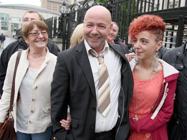 Liam Holden with his family outside the Court of Appeal in Belfast today