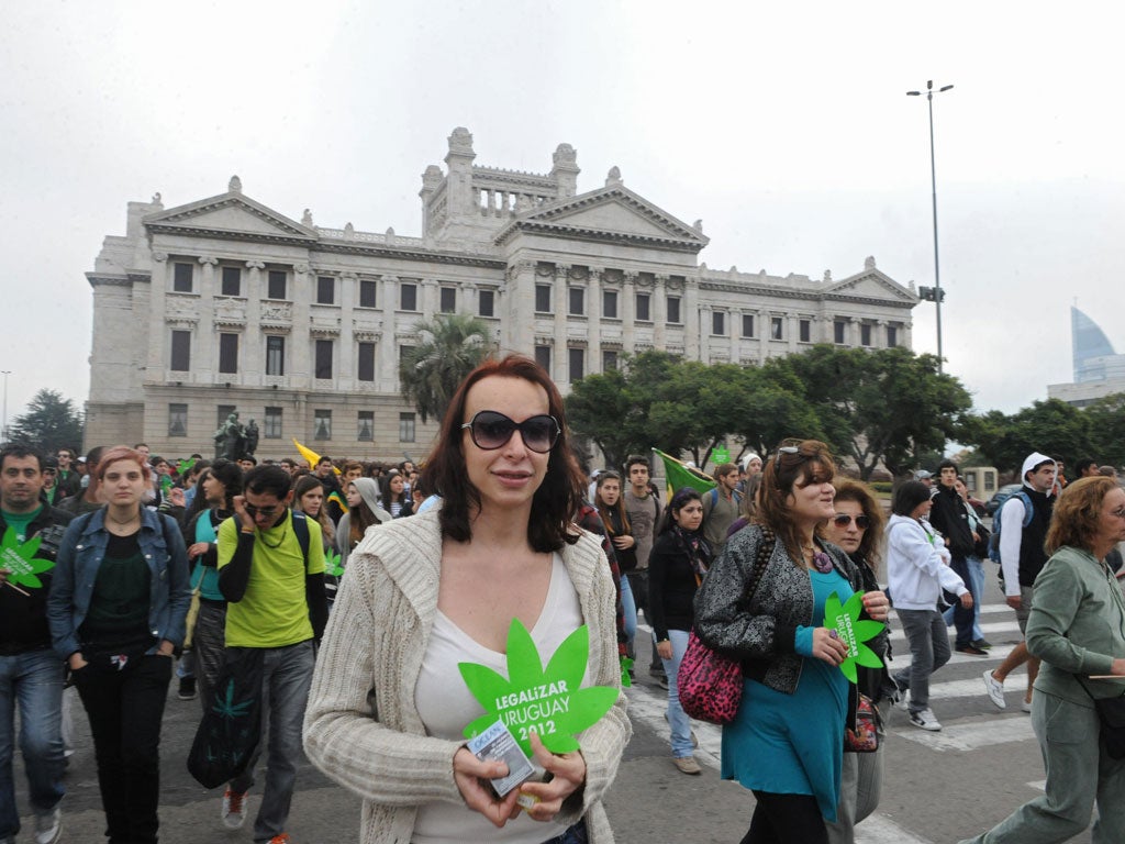 Marchers in
Montevideo
call for marijuana
to be legalised
earlier this year