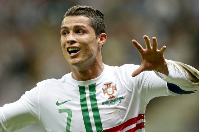 Christiano Ronaldo celebrates scoring a goal against Czech Republic