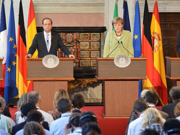 French president Francois Hollande and German chancellor Angela Merkel gathered with other leaders in Rome today