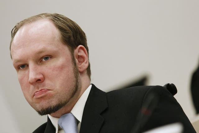 Anders Breivik in court yesterday