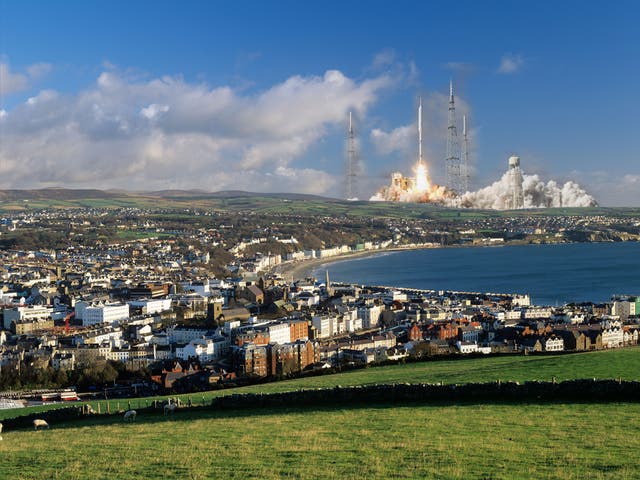 A photo montage of rockets taking off from the Isle of Man