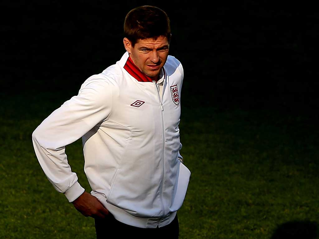 Pitch battle:
Steven Gerrard
looks icily
determined as
he surveys the
stadium in Kiev
yesterday