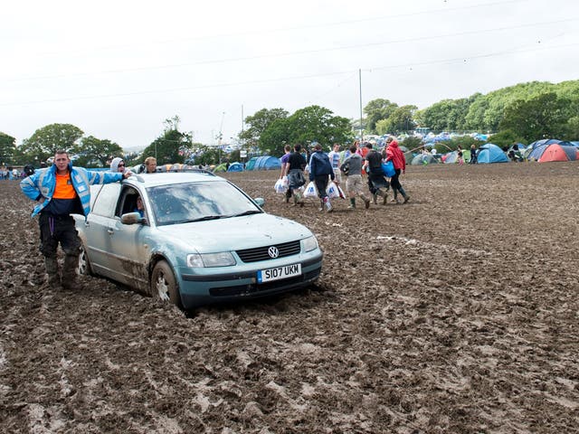 This year revellers at the Isle of Wight Festival were unable to negotiate the muddy conditions in their cars