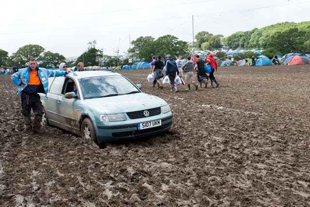 This year revellers at the Isle of Wight Festival were unable to negotiate the muddy conditions in their cars