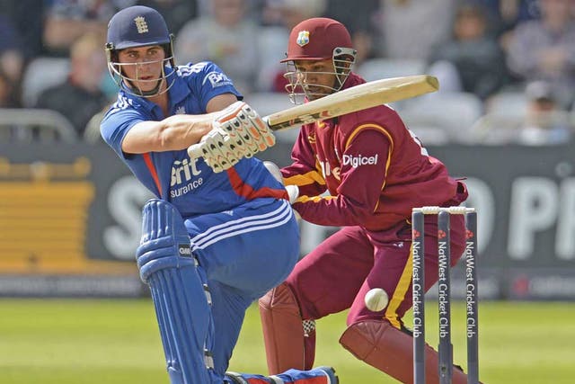 Alex Hales hits out during a brilliant innings of 99 at Trent Bridge
