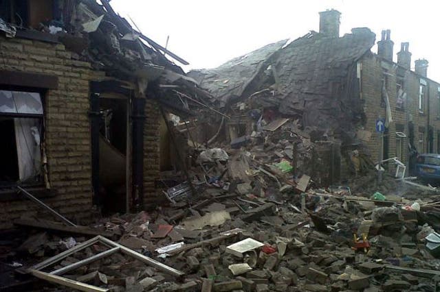A damaged housed at the scene of the gas explosion in Oldham