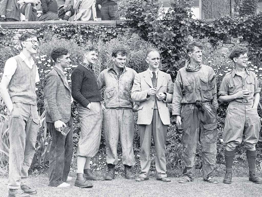 The men of Everest: George Band is on the far left, Edmund Hillary second right and Westmacott far right