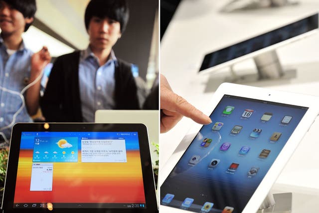 Samsung's Galaxy Tab 10.1, left, and the new Apple iPad, right