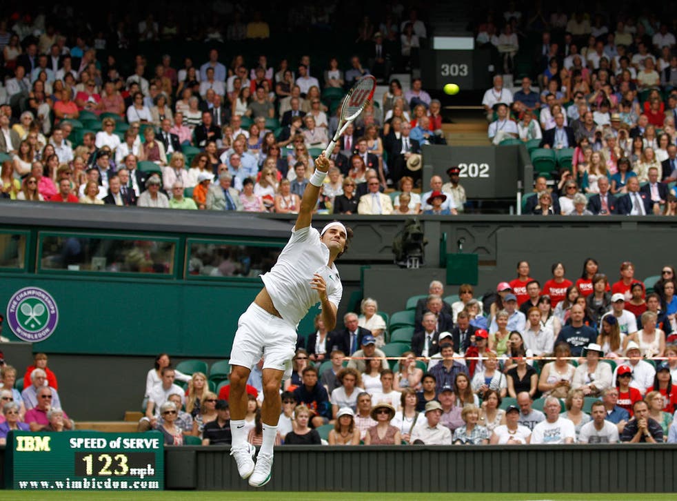 Roger Federer in action at Wimbledon
