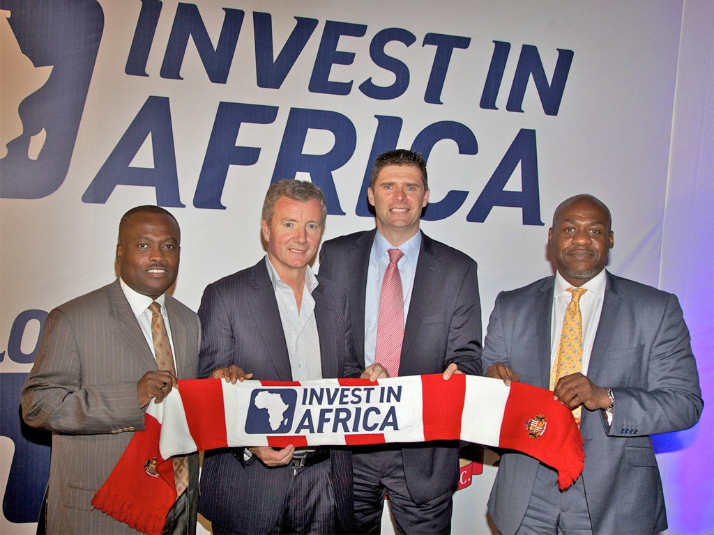 Niall Quinn (second right), Sunderland's director of international development, is joined by Tullow's (from left) Ike Duker, Aidan Heavey and Tutu Agyare at the launch of Invest in Africa in Accra, Ghana
