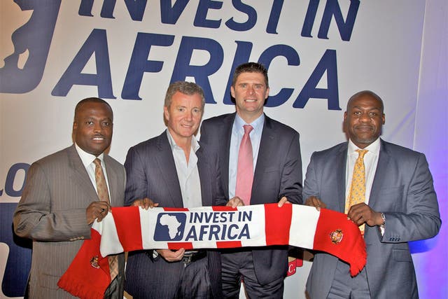 Niall Quinn (second right), Sunderland's director of international development, is joined by Tullow's (from left) Ike Duker, Aidan Heavey and Tutu Agyare at the launch of Invest in Africa in Accra, Ghana