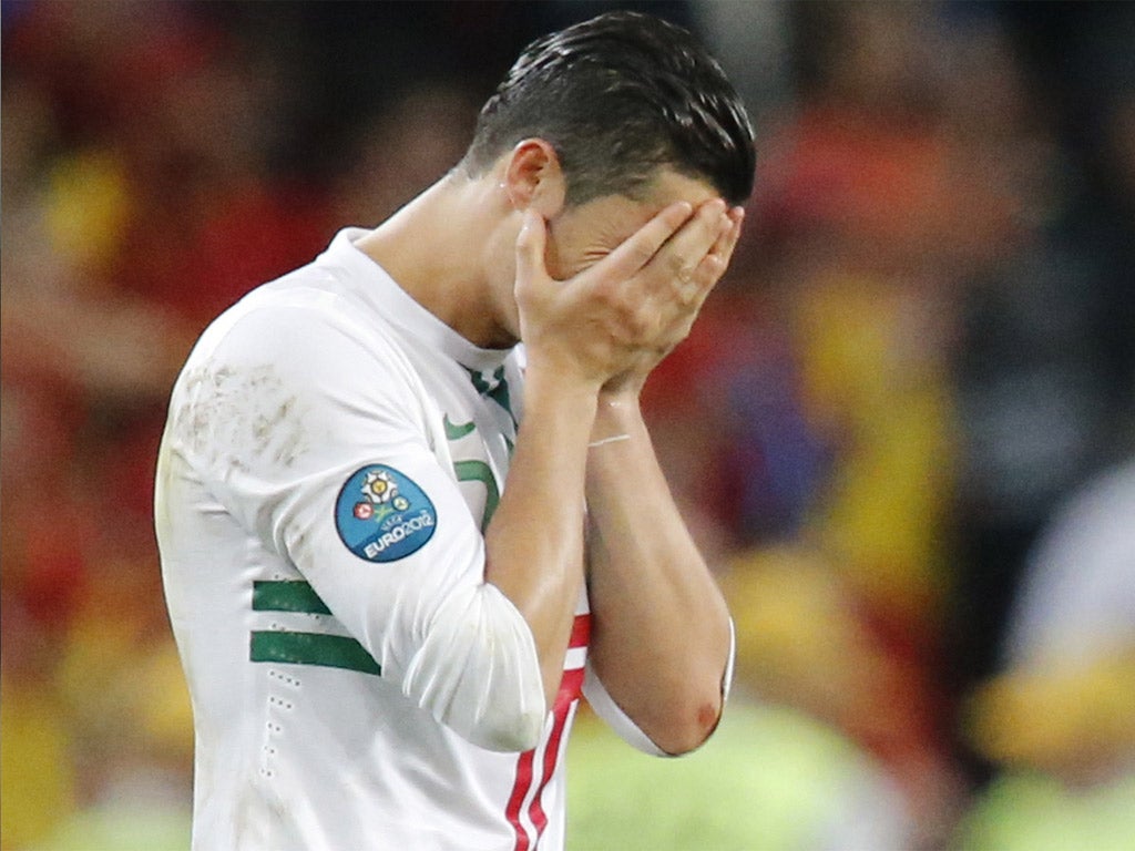 Cristiano Ronaldo absorbs Portugal's semi-final defeat to Spain last night