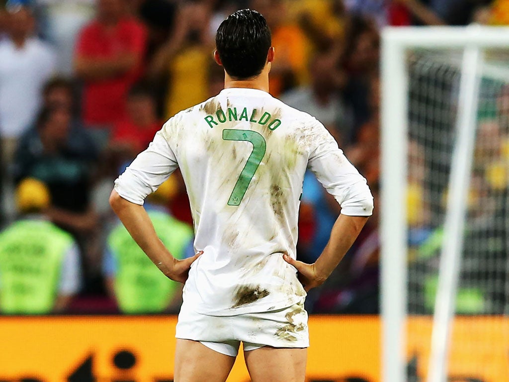 Cristiano Ronaldo reacts to defeat in the semi-final of Euro 2012