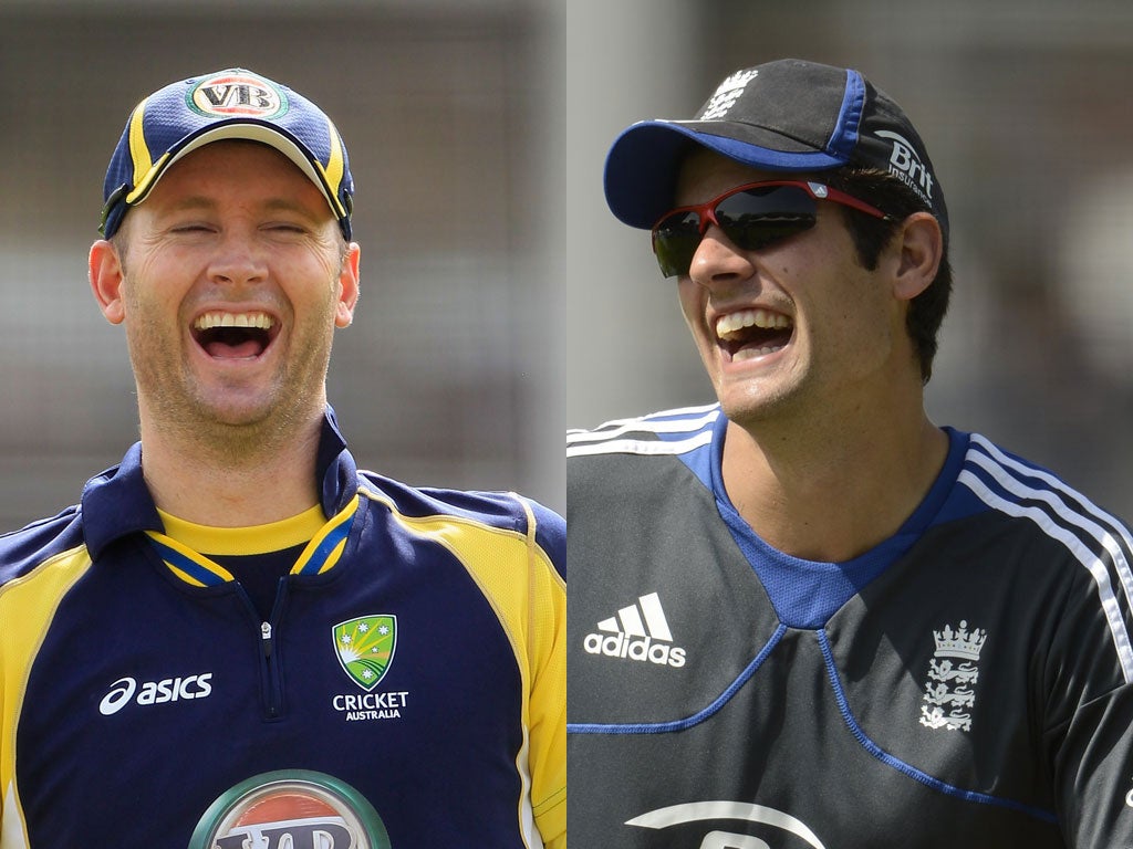 Australia's Michael Clarke
(left) and England's Alastair
Cook see the funny side of
things at Lord's