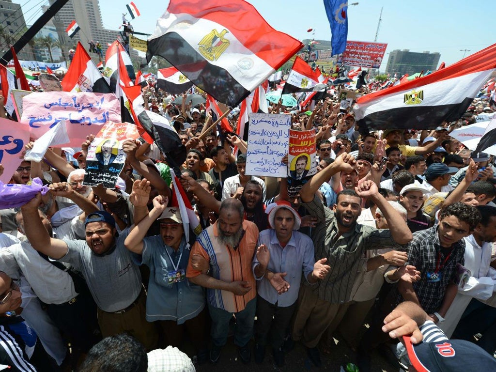 Muslim Brotherhood supporters gathered in Cairo's Tahrir Square yesterday