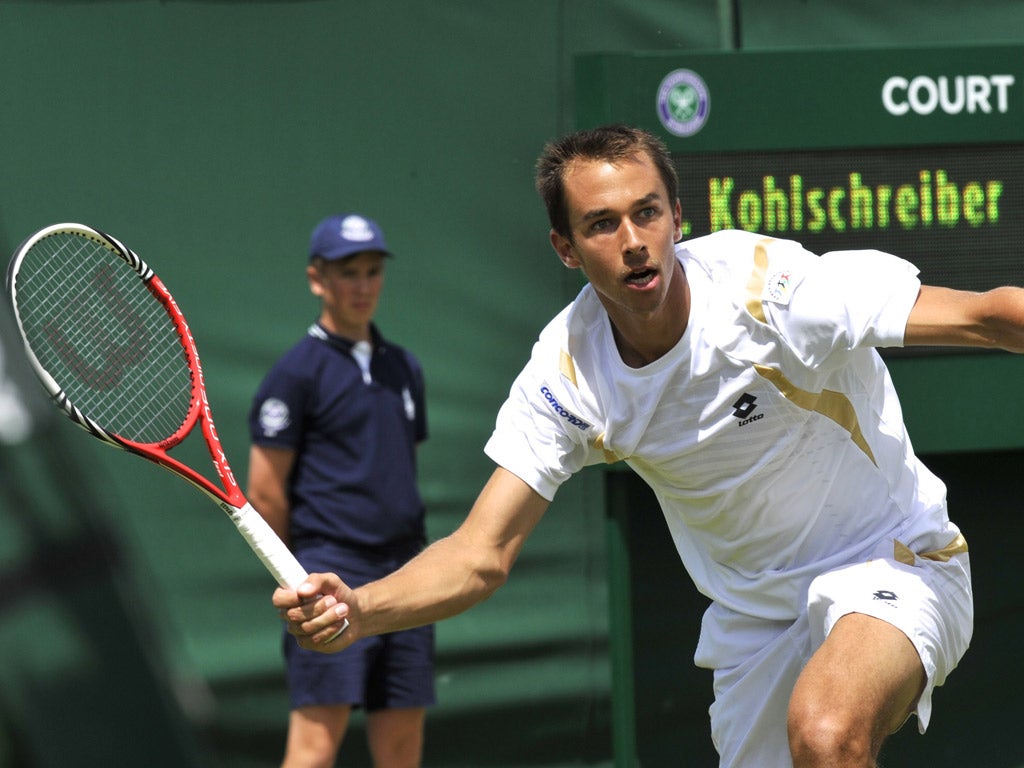 Czech mate: Lukas Rosol failed to recapture the form that saw him beat Rafa Nadal on Thursday as he lost to Philipp Kohlschreiber in straight sets