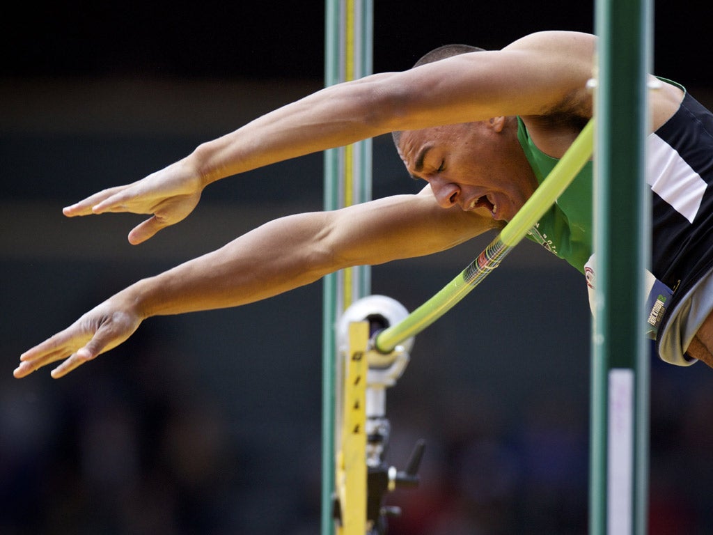 High flyer: Ashton Eaton's world-record total of 9,039 points in the decathlon at the US trials included a clearance of 5.20m in the pole vault