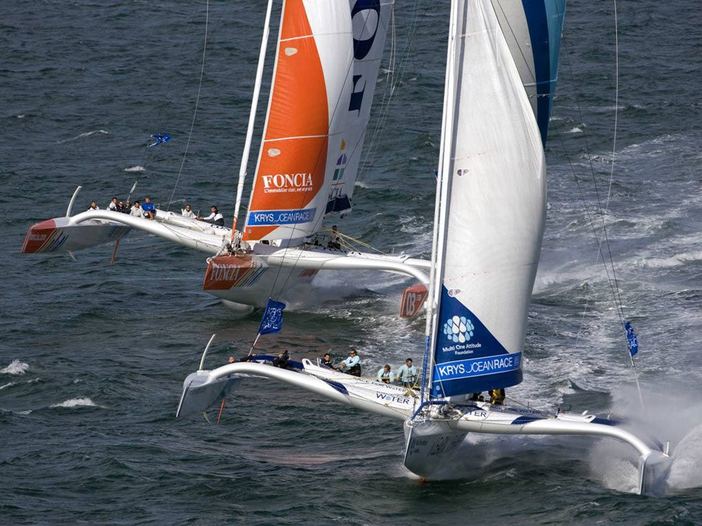 The MOD70 trimarans make their international debut in the Krys Ocean Race from New York to Brest, starting this weekend