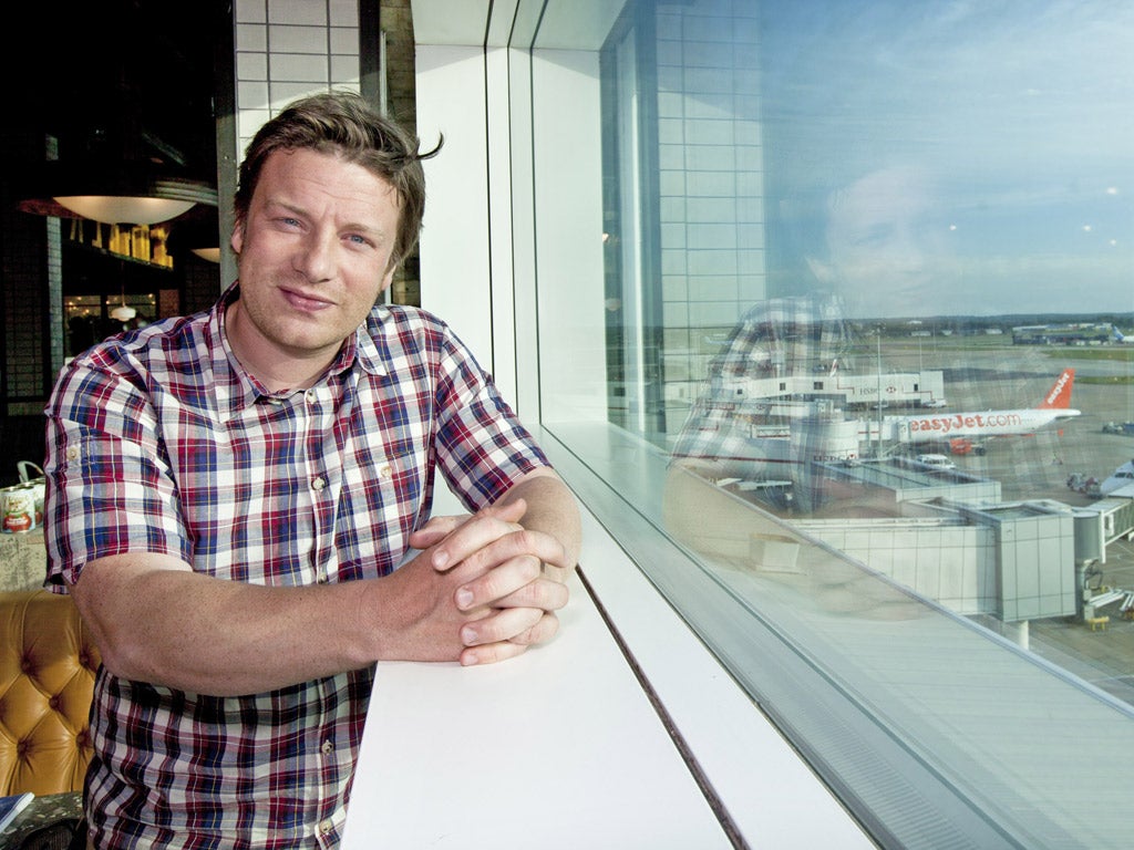 Jamie Oliver opening his restaurant at Gatwick airport