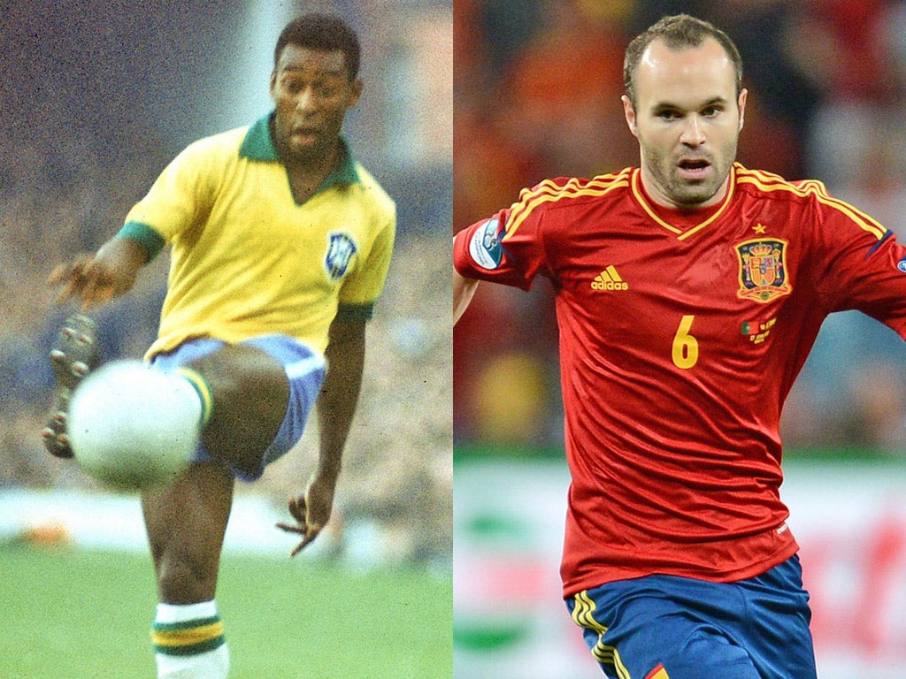 Pele (left), 'the greatest', was a remarkable force at the height of his powers and Andres Iniesta (right) is the best big-game player of his generation