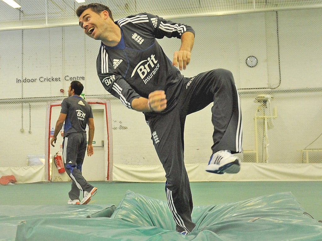 James Anderson is all smiles at training last week before picking up his groin injury