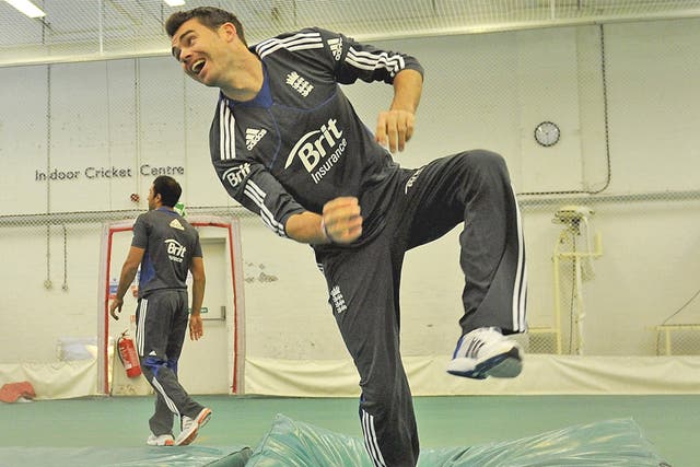 James Anderson is all smiles at training last week before picking up his groin injury